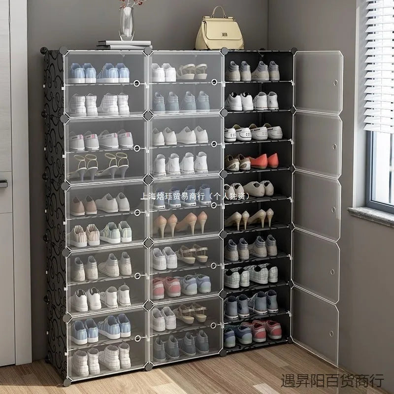 Plastic Multi-Tier Shoe Cabinet Entryway Dustproof Storage Rack Transparent Door Shoe Cupboard Detachable Simple Organizer Unit