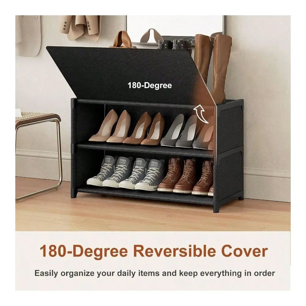 Rack, 5 Tier Shoe Storage Cabinet With Door 20 Pair Plastic Shoe Shelves Organizer Closet, Entryway, Hallway, Bedroom, Black