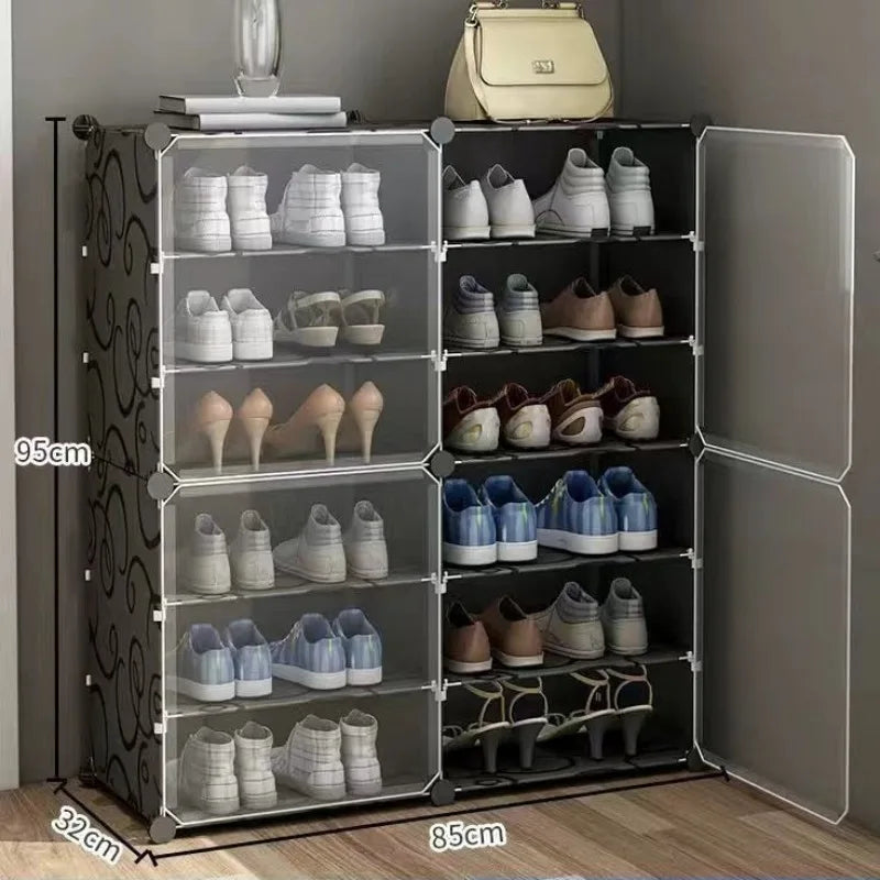 Plastic Multi-Tier Shoe Cabinet Entryway Dustproof Storage Rack Transparent Door Shoe Cupboard Detachable Simple Organizer Unit