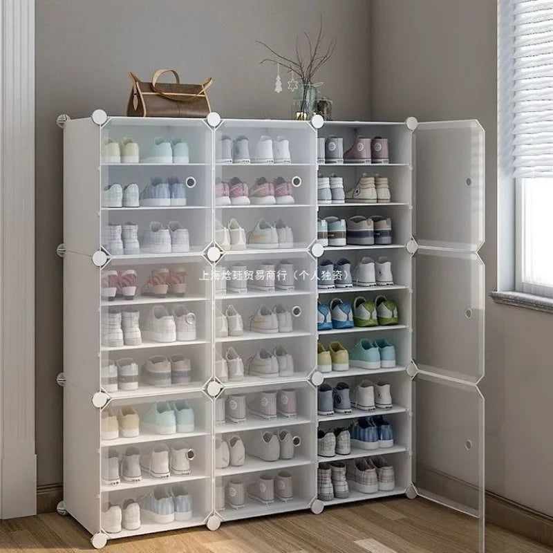 Plastic Multi-Tier Shoe Cabinet Entryway Dustproof Storage Rack Transparent Door Shoe Cupboard Detachable Simple Organizer Unit