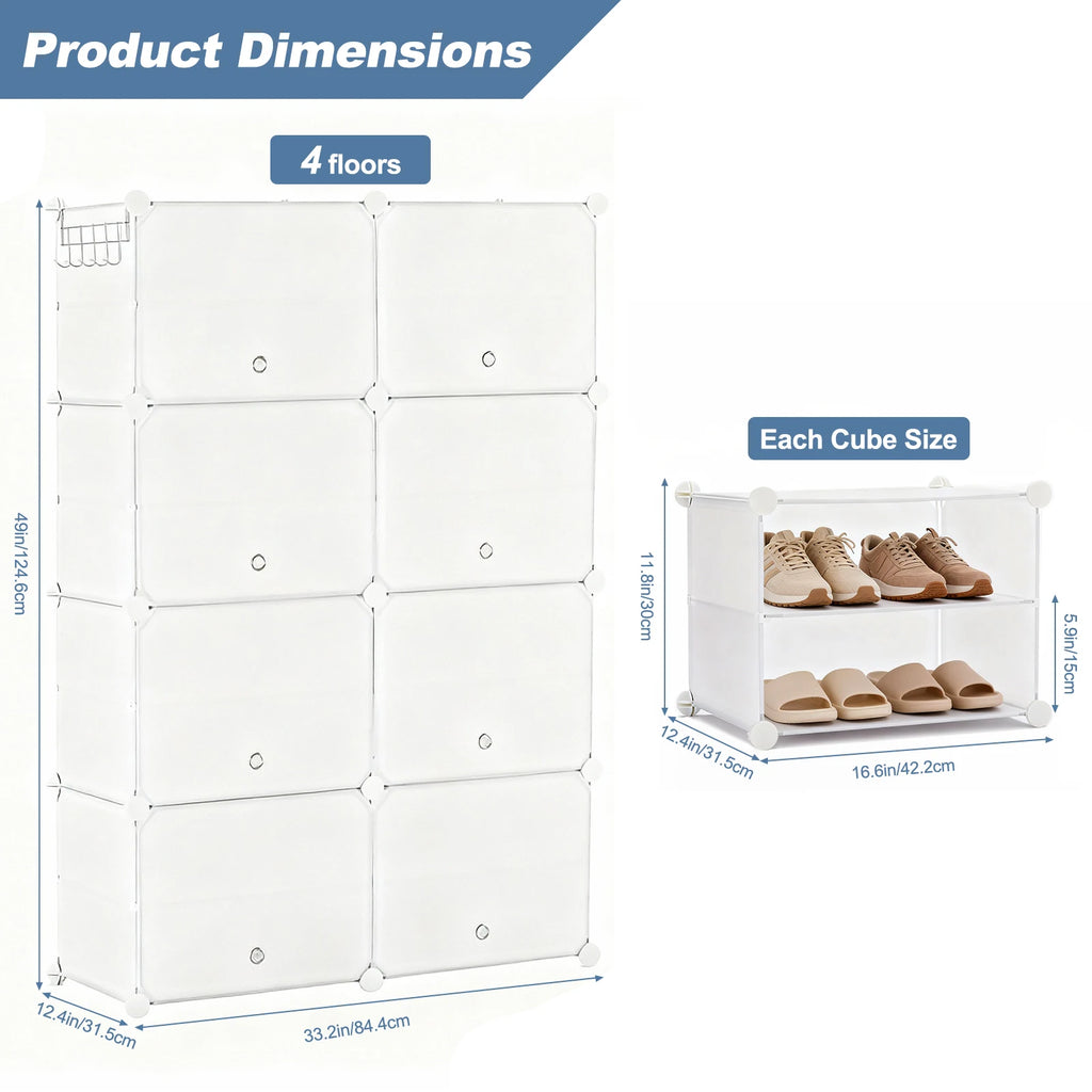 JHK 8-Tier Stackable Shoe Storage Cabinet with Door Plastic Multilayer Shoe Shelves Organize for Space Saving Cabinet Home