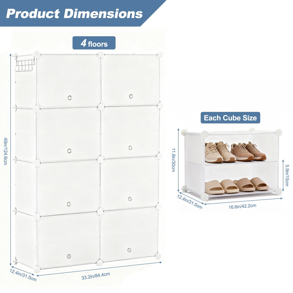 JHK 8-Tier Stackable Shoe Storage Cabinet with Door Plastic Multilayer Shoe Shelves Organize for Space Saving Cabinet Home